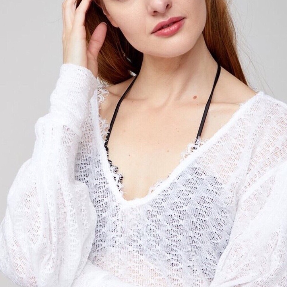 FREE PEOPLE DREAM GIRL POINTELLE LONG SLEEVE TOP
